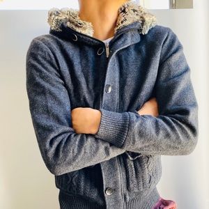 Zara Man Dark Gray Bomber Jacket w/ Faux Fur Hood